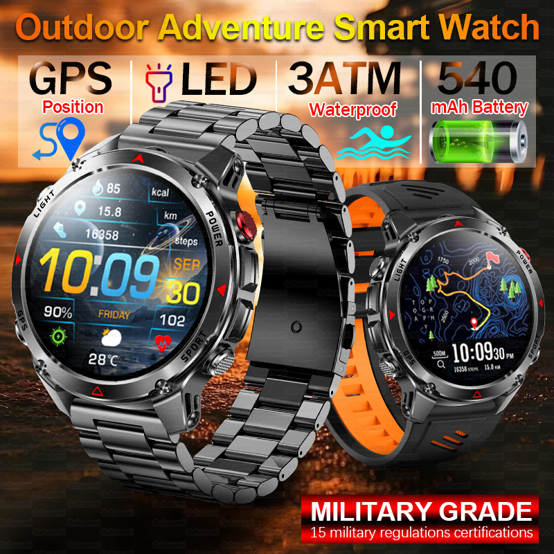 Gmt Dual Timezone Watch - Military Professional Swim Sport Smartwatch Men