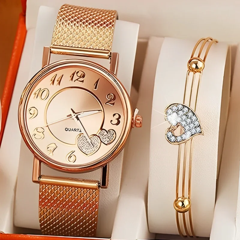 Luxury Watch Level - Elegant Rose Gold Heart Dial Watch