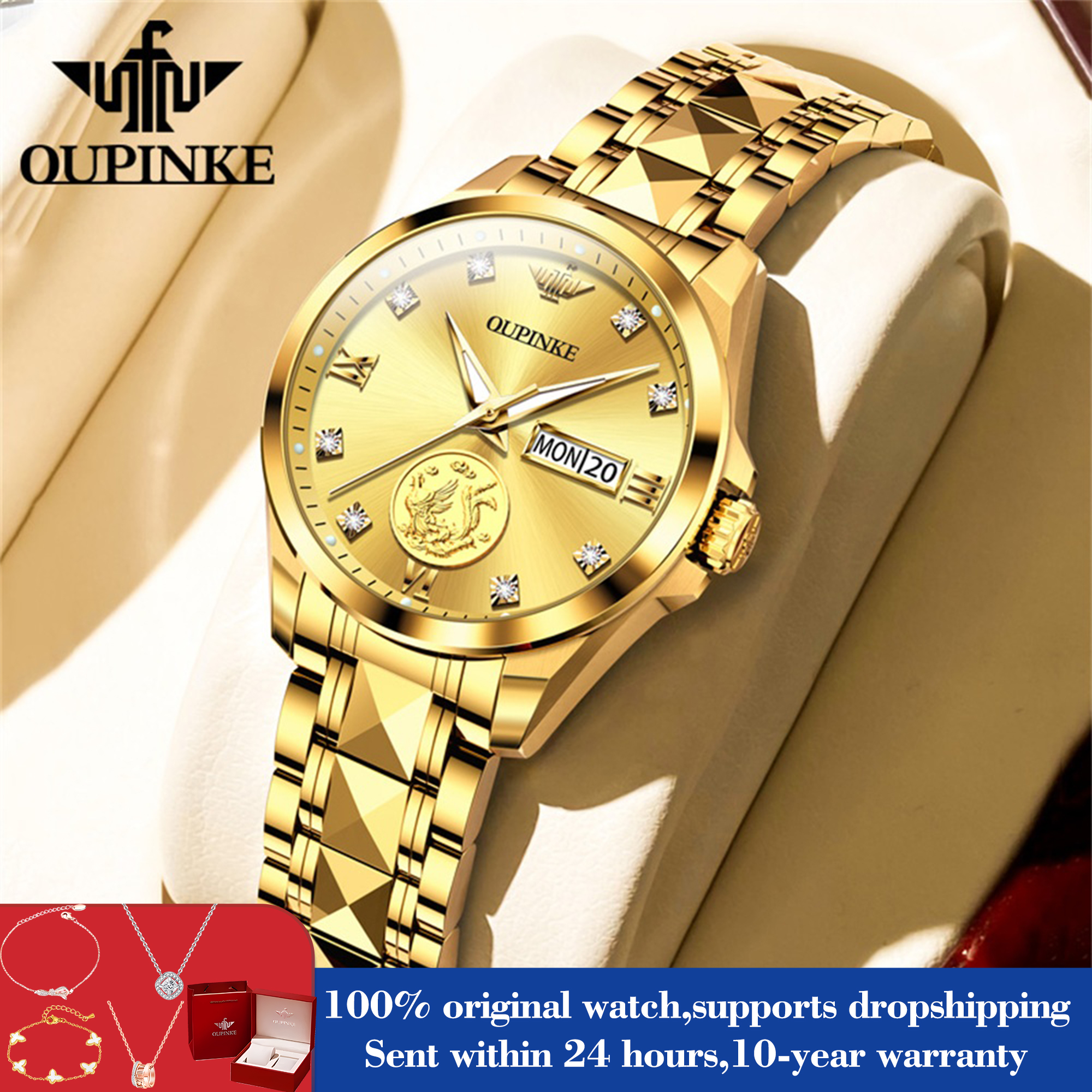 Sapphire Crystal Display - OUPINKE Woman's Watch 3259 Business Dual