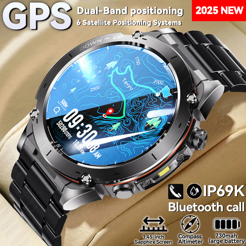 Gmt Dual Timezone Watch - GPS Smart Watch 10ATM Waterproof AMOLED