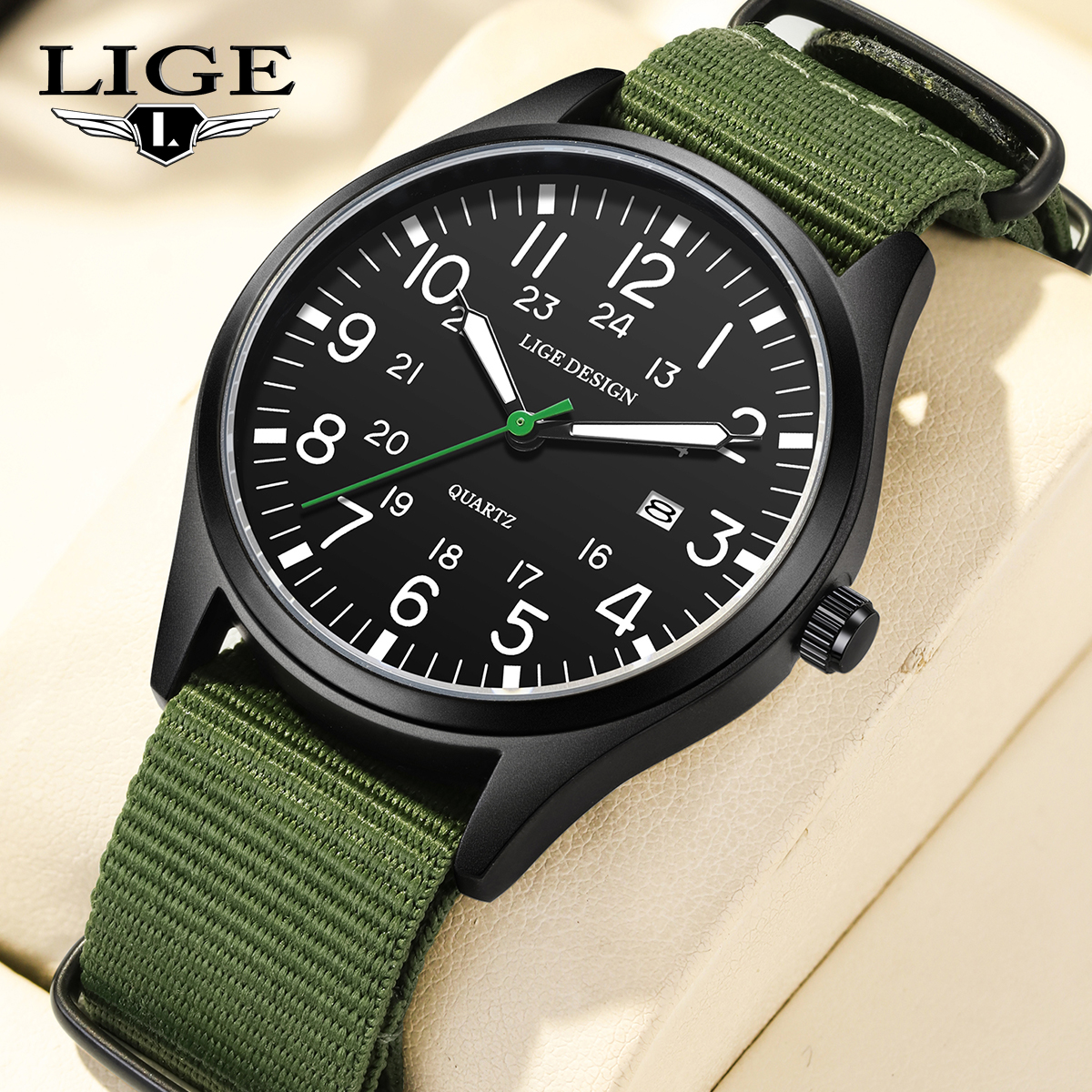 Luxury Watch Mockup - LIGE Top Brand Luxury Men Quartz