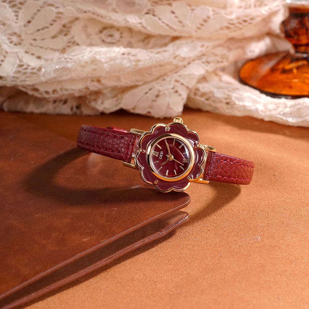 Luxury Watch Leather Strap - GEDI High-End Retro Floral Watch Women's