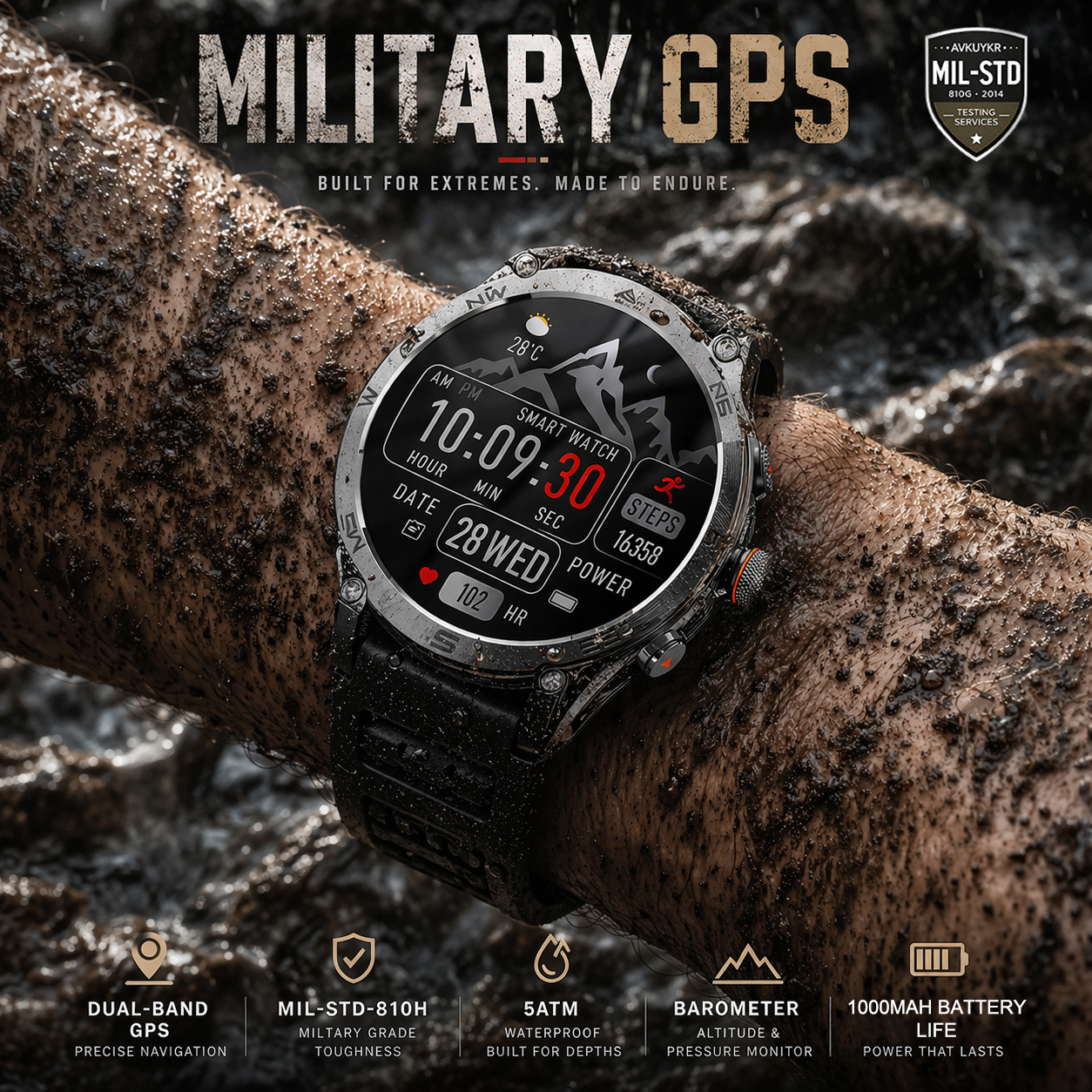 Gmt Dual Timezone Watch - 2026New Military GPS Smart Watch 5ATMWaterproof