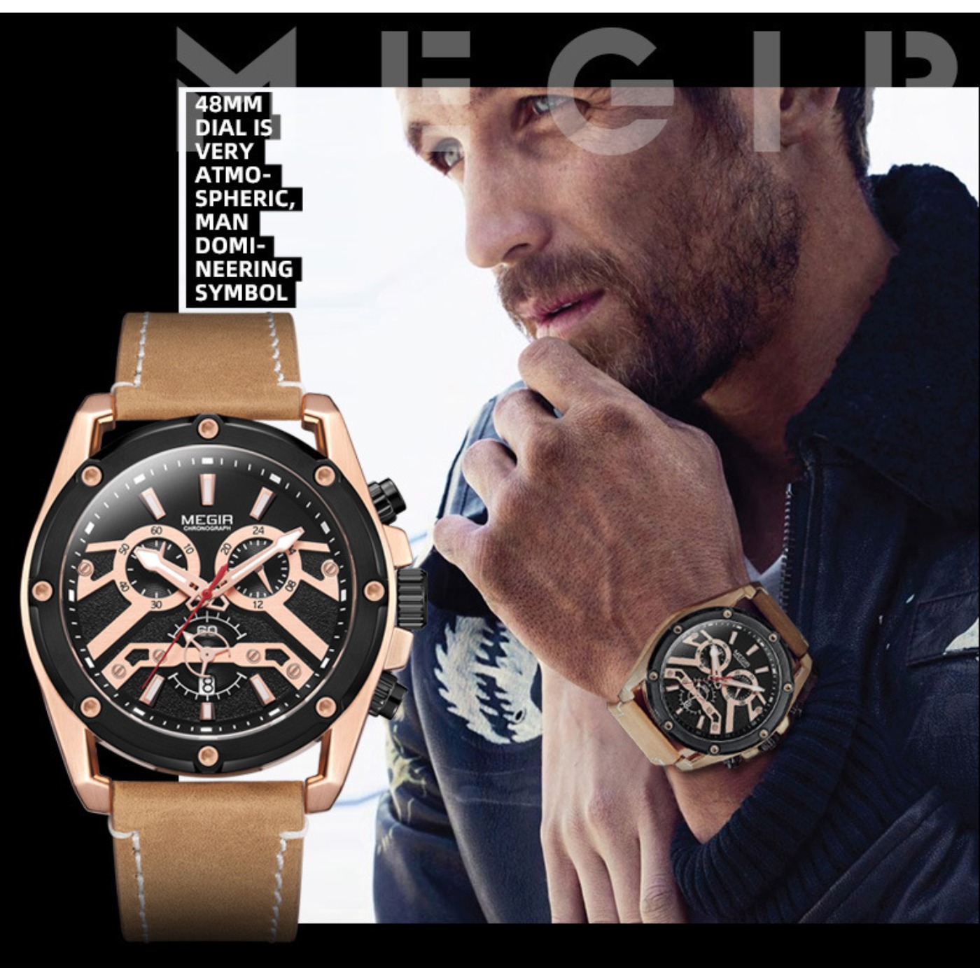 Luxury Watch Leather Strap - MEGIR Fashion Original Sports Watch for