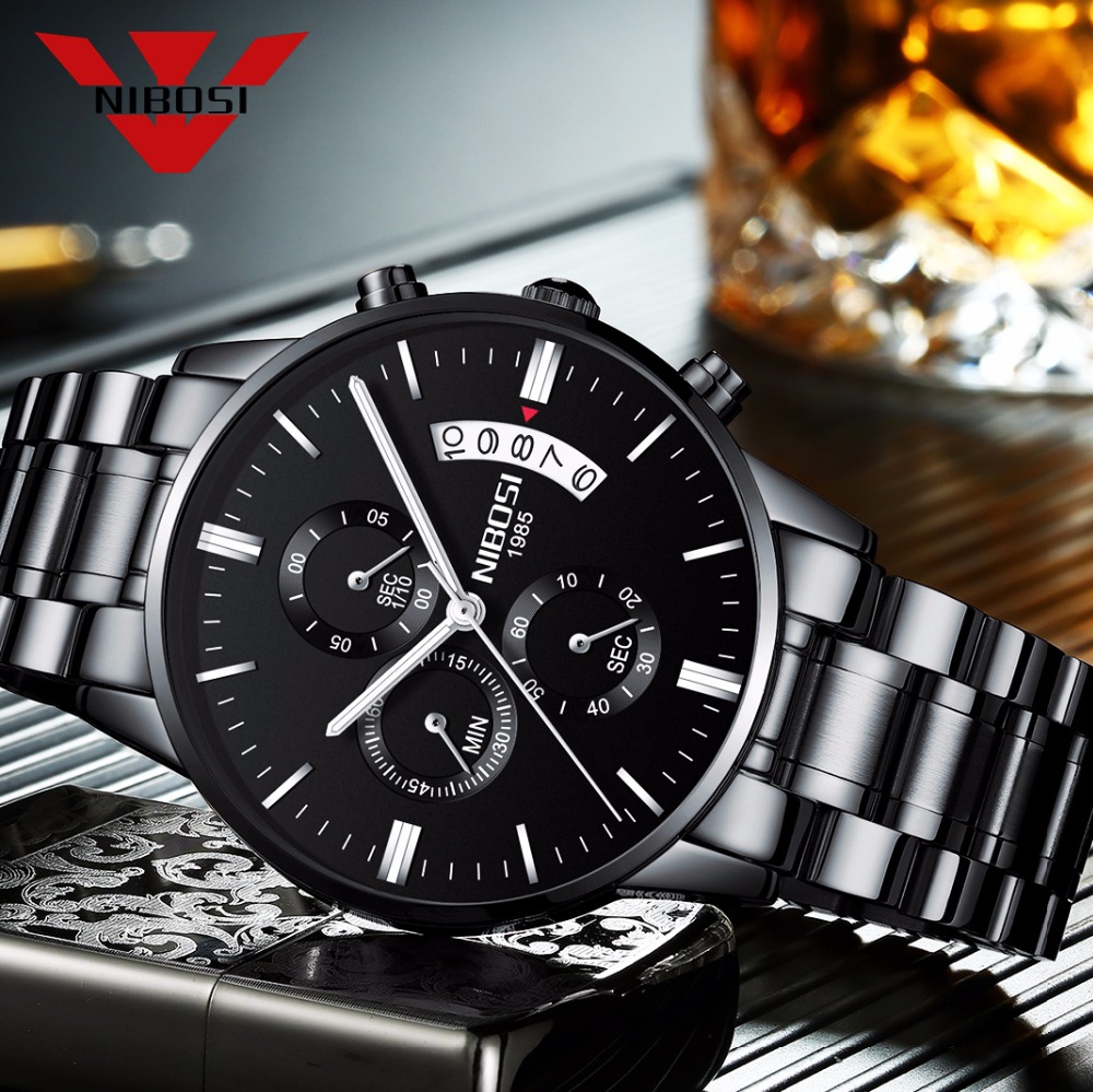 NIBOSI Stainless Steel Black Q - Luxury Watch Mockup recensione e prezzo