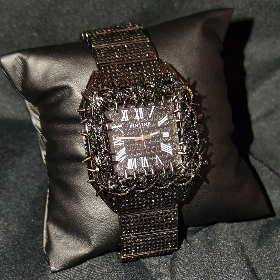 Black Spiked Diamond Quartz Wa - Luxury Watch Organizer recensione e prezzo