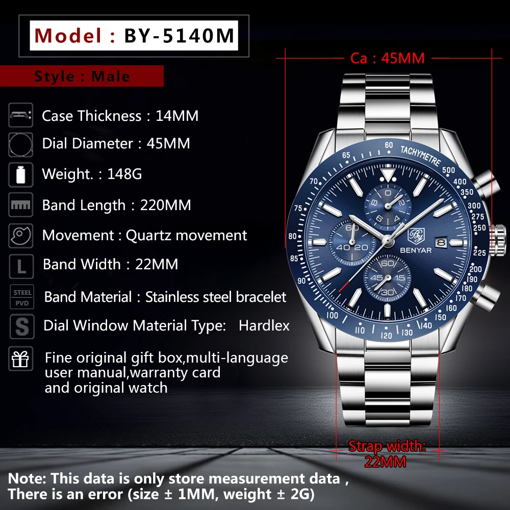 Men Watch BENYAR Top Brand Lux - Luxury Watch German recensione e prezzo