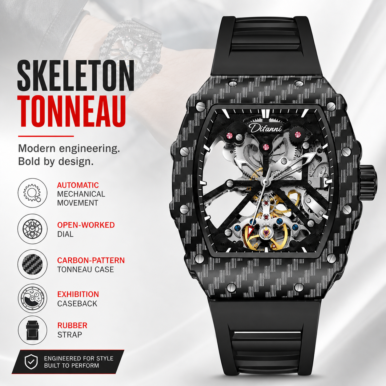 Men's Tonneau Automatic Mechan - Exhibition Caseback recensione e prezzo